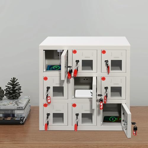 9 Bay Steel Cell Phone Locker with Charger and Key Lock A3901