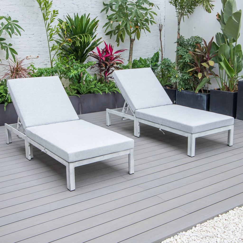 Weathered Grey Aluminum Outdoor Chaise Lounge Chair Set of 2 R76697