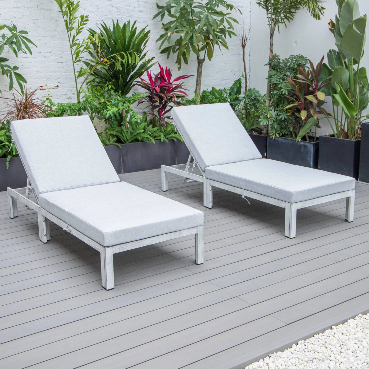 Weathered Grey Aluminum Outdoor Chaise Lounge Chair Set of 2 R76697