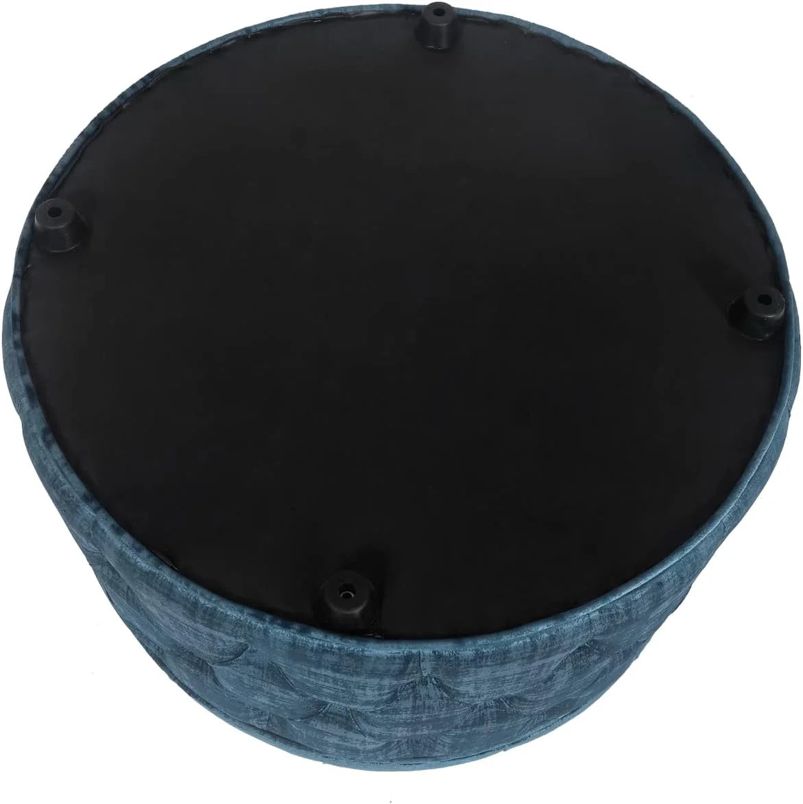 28 Inch Round Blue Velvet Storage Ottoman U268938