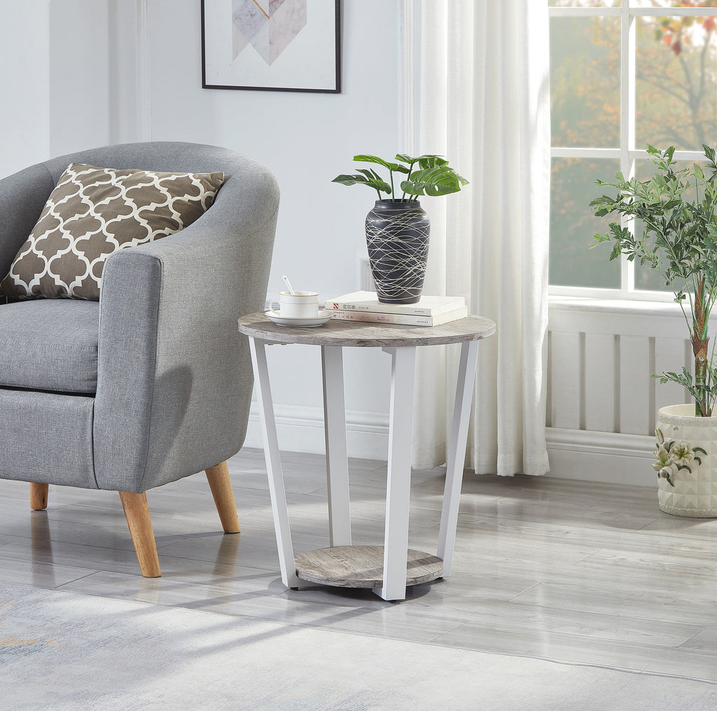 Gray Round End Table with Shelf X7345
