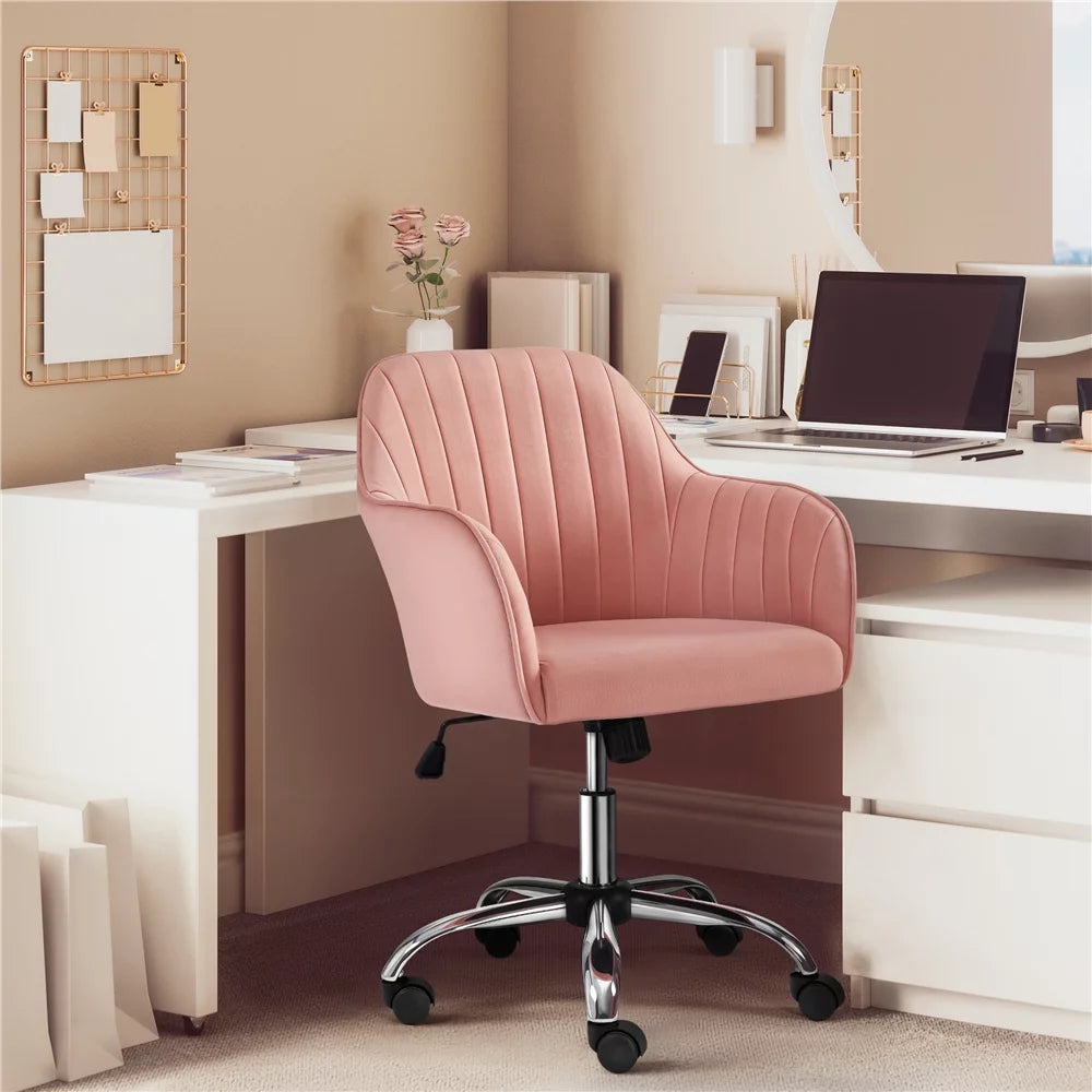 Pink Velvet Mid-Back Task Chair with Armrests L1726